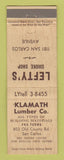 Matchbook Cover - Klamath Lumber Lefty's Smoke Shop San Carlos CA