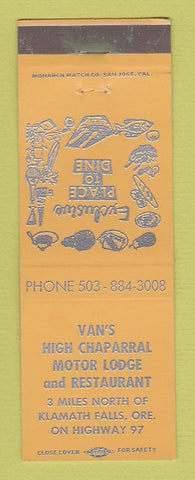 Matchbook Cover - Van's High Chaparral Motor Lodge Restaurant Klamath Falls OR