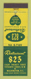 Matchbook Cover - Restaurant 823 Washington DC