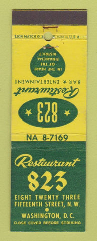 Matchbook Cover - Restaurant 823 Washington DC