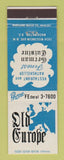 Matchbook Cover - Old Europe Restaurant Washington DC