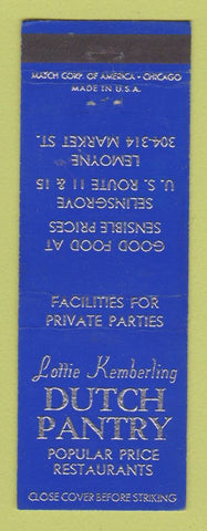 Matchbook Cover - Lottie Kemberling Dutch Pantry Selinsgrove Lemoyne PA