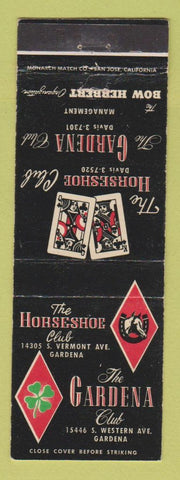 Matchbook Cover - Horseshoe Club Gardena Club Cards Poker CA