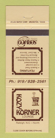 Matchbook Cover - Kozy Korner Lounge Holiday Inn Raleigh NC