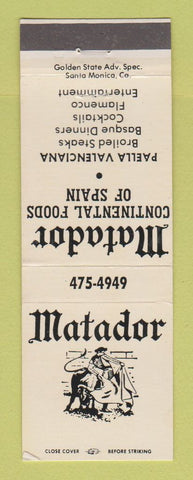 Matchbook Cover - Matador Spanish Restaurant CA? Paella Valenciana