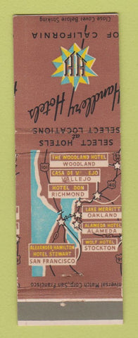 Matchbook Cover - Handlery Hotels CA Chain Richmond Stockton Alameda MISCUT