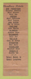 Matchbook Cover - Handlery Hotels CA Chain Richmond Stockton Alameda MISCUT