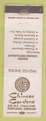 Matchbook Cover - Chinese Gardens Restaurant Portland OR WEAR