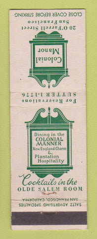Matchbook Cover - Colonial Manor Restaurant San Francisco CA