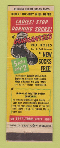 Matchbook Cover - Sock Offer Joy Hosiery St Louis MO