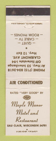 Matchbook Cover - Maple Manor Motel Restaurant Eau Clair WI