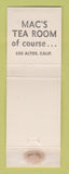 Matchbook Cover - Mac's Tea Room Los Altos CA WEAR
