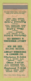 Matchbook Cover - Arkay Wrecking Lumber Burbank North Hollywood Baldwin Park CA