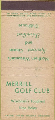 Matchbook Cover - Merrill Golf Club  WI WEAR Early 30 Stick