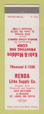 Matchbook Cover - Renda Litho Supply Kohn Madden Printing Ink St Louis MO