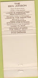 Matchbook Cover - The Ben Jonson San Francisco CA 30 Strike