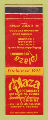 Matchbook Cover - Plaza Restaurant Sarasota FL