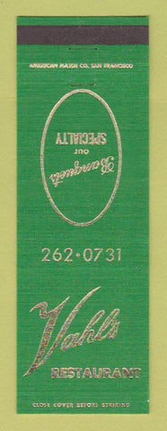 Matchbook Cover - Vahl's Restaurant Alviso CA