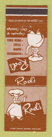 Matchbook Cover - Rod's Restaurant Hamburgers Alhambra Montebello Arcadia CA