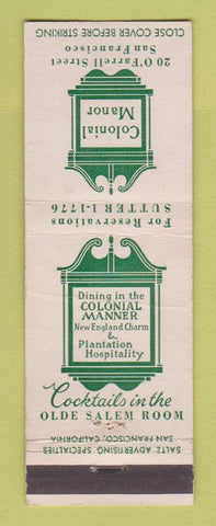 Matchbook Cover - Colonial Manor Restaurant San Francisco CA