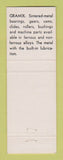 Matchbook Cover - United States Graphite Saginaw MI Gramix Bearings