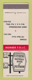 Matchbook Cover - Citizens National Bank Putnam North Grosvenordale CT