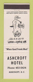 Matchbook Cover - Ashcroft Hotel BC