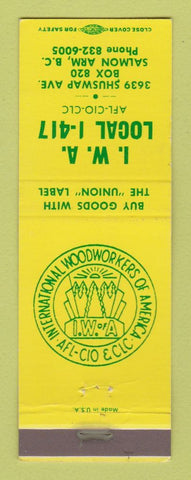 Matchbook Cover - International Woodworkers Union Salmon Arm BC