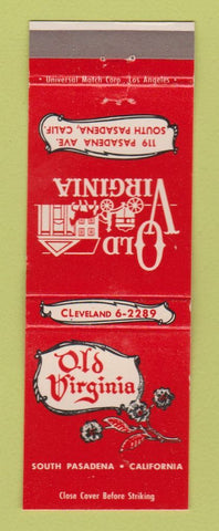 Matchbook Cover - Old Virginia Restaurant South Pasadena CA