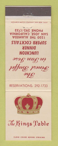Matchbook Cover - Kings Table Restaurant San Jose CA