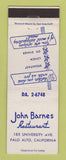 Matchbook Cover - John Barnes Restaurant Palo Alto CA