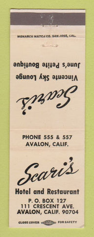 Matchbook Cover - Scari's Hotel Restaurant Avalon CA