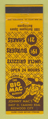 Matchbook Cover - The Big Mac Burgers Redwood City CA