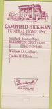 Matchbook Cover - Campfield Hickman Funeral Home Barberton OH 30 Strike