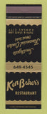 Matchbook Cover - Ken Baker's Restaurant Kansas City MO