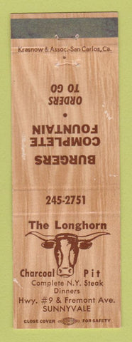 Matchbook Cover - Longhorn Charcoal Pit Restaurant Sunnyvale CA WEAR