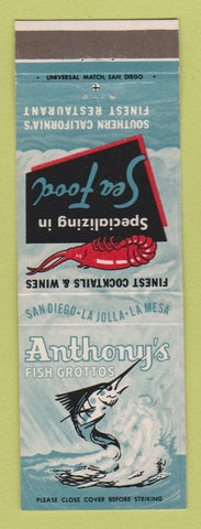 Matchbook Cover - Anthony's fish Grottos San Diego La Jolla LA Mesa CA