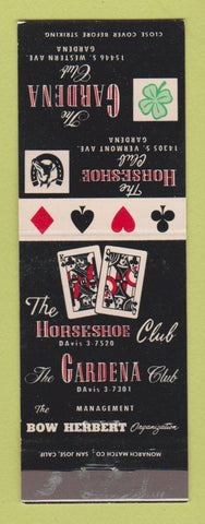 Matchbook Cover - Horseshoe Club Cards Poker Gardena CA