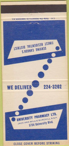 Matchbook Cover - University Pharmacy Vancouver? BC 30 Strike