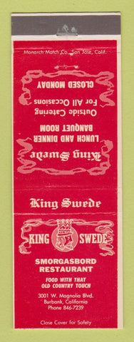 Matchbook Cover - King Swede Smorgasbord Restaurant Burbank CA