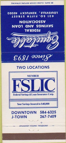 Matchbook Cover - Equitable Federal Savings Loan Louisville KY 30 Strike