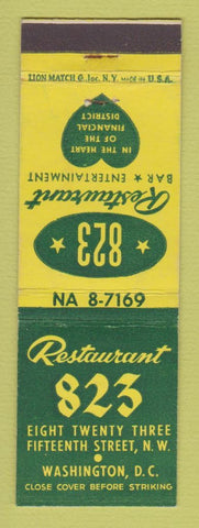 Matchbook Cover - Restaurant 823 Washington DC