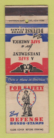 Matchbook Cover - WWII For Safety Defense Buy Bonds WORN