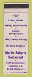 Matchbook Cover - Martin Roberts Restaurant Columbia SC