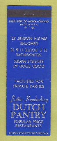 Matchbook Cover - Lottie Kemberling Dutch Pantry Selinsgrove Lemoyne PA