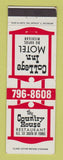 Matchbook Cover - The Country House Restaurant Big Rapids MI College Inn Motel