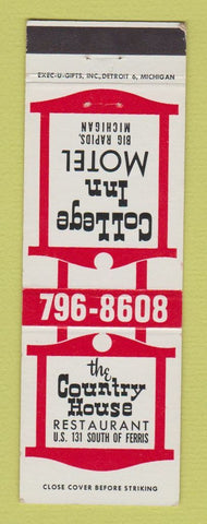 Matchbook Cover - The Country House Restaurant Big Rapids MI College Inn Motel