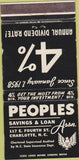 Matchbook Cover - Peoples Savings Loan Charlotte NC 30 Strike
