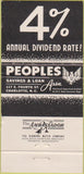 Matchbook Cover - Peoples Savings Loan Charlotte NC 30 Strike