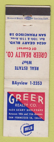Matchbook Cover - Greer Real Estate San Francisco CA WEAR